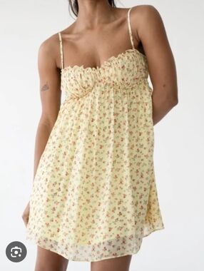 NWT Rumored Yellow Floral Babydoll Prairie Coquette Cottage Mini Dress Size M